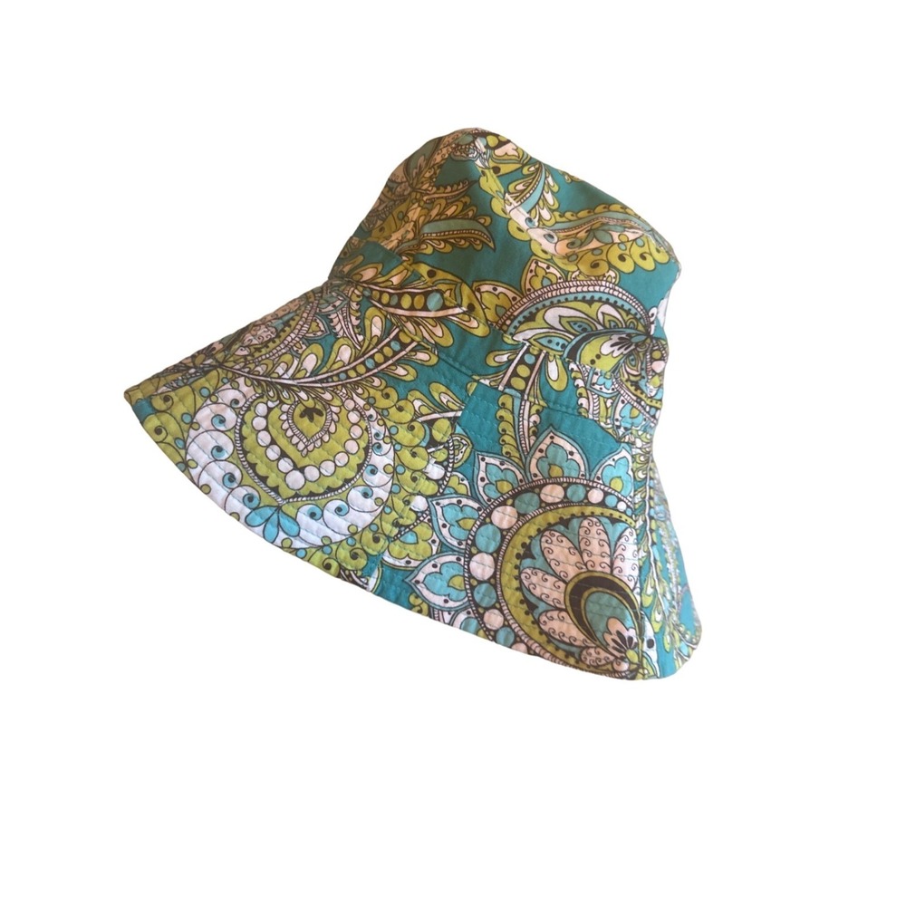 Vera Bradley Reversible Blue Green Retired Paisley Peacock Bucket Hat One Size